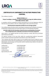Certificate of Conformity of Factory Production Control para Noega Systems