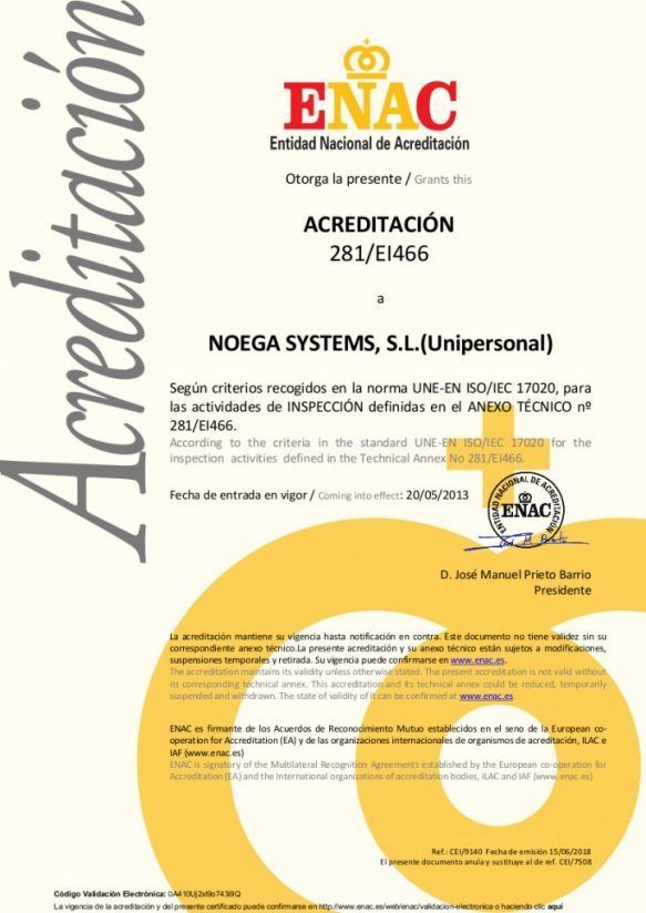 Certificado ENAC noega systems